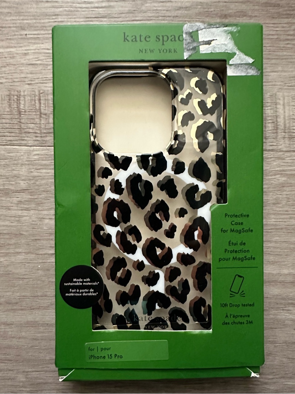 Kate Spade iPhone 15 Pro Case with MagSafe in Leopard Print design